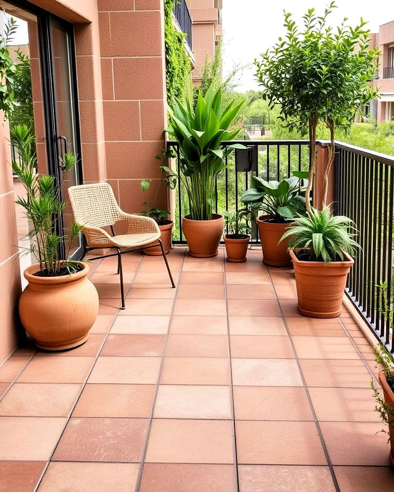 natural clay tiles eco friendly touch to balcony - 20 Balcony Tiles Ideas