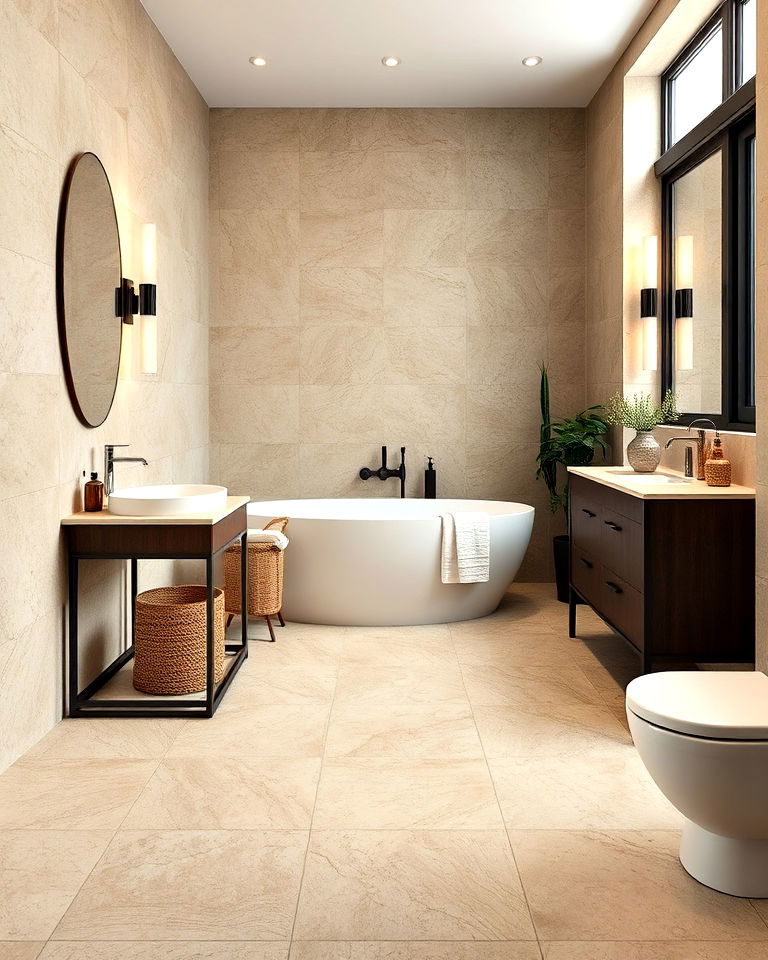natural elegance with travertine flooring - 25 Travertine Bathroom Ideas