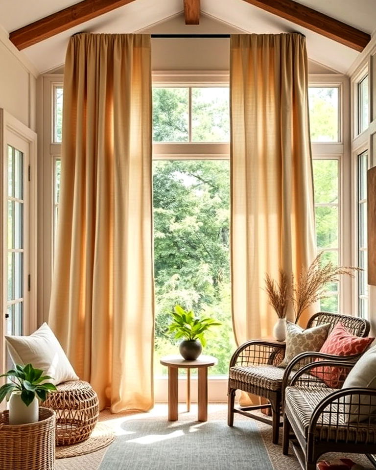 natural fabric drapes for eco friendly living - 20 Sunroom Curtain Ideas