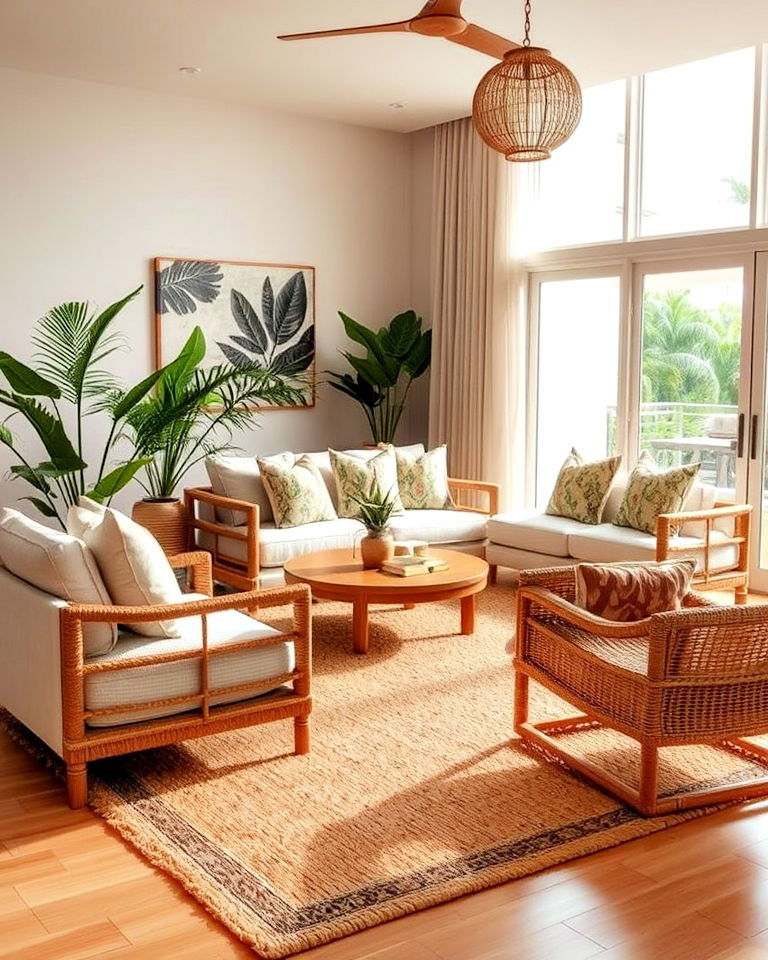natural fiber rug for a tropical living room - 20 Tropical Living Room Ideas