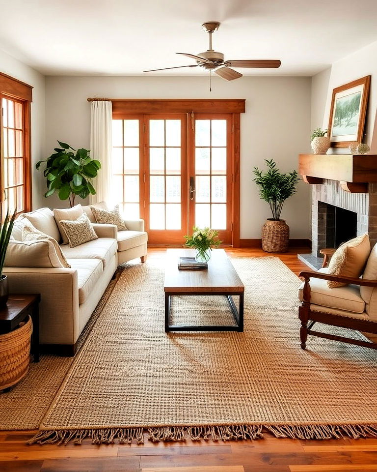 natural fiber rugs for warmth and texture - 25 Craftsman Living Room Ideas