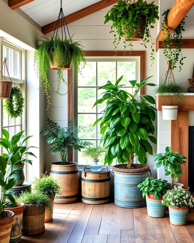natural greenery into farmhouse interior - 20 Rustic Farmhouse Interior Design Ideas