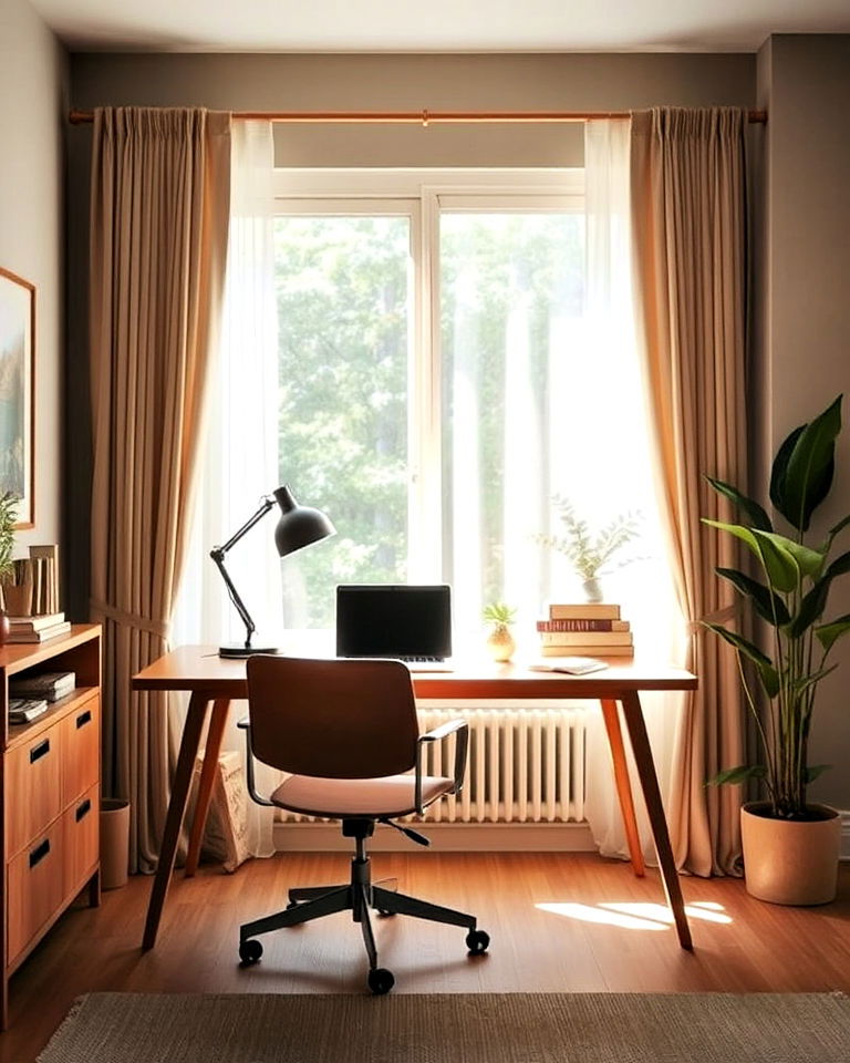 natural light and sheer curtains for office natural light and sheer curtains for office - 25 Japandi Home Office Ideas