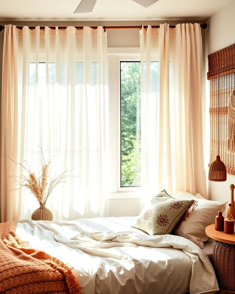 natural light boho teen bedroom with sheer curtains - 25 Boho Teen Bedroom Ideas
