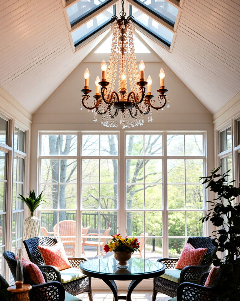 natural light enhancing chandelier - 15 Sunroom Lighting Ideas