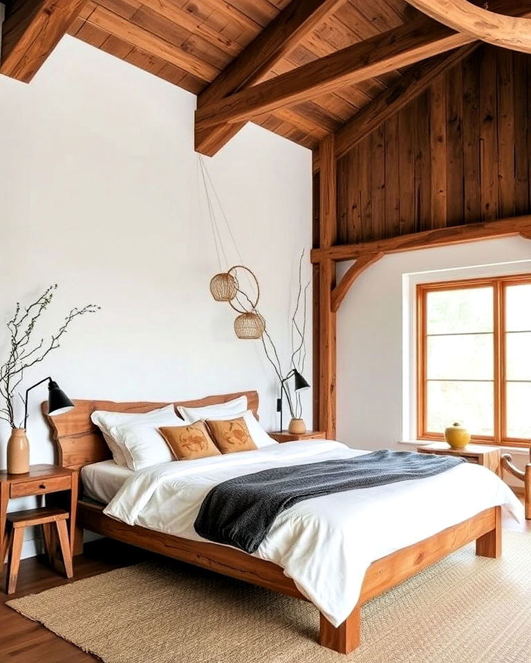 natural materials with raw wood sabi inspired bedroom - 15 Wabi Sabi Bedroom Ideas