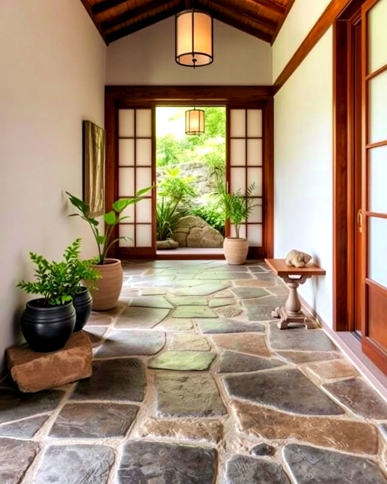natural stone flooring for rustic sophistication - 15 Japanese Entryway Design Ideas