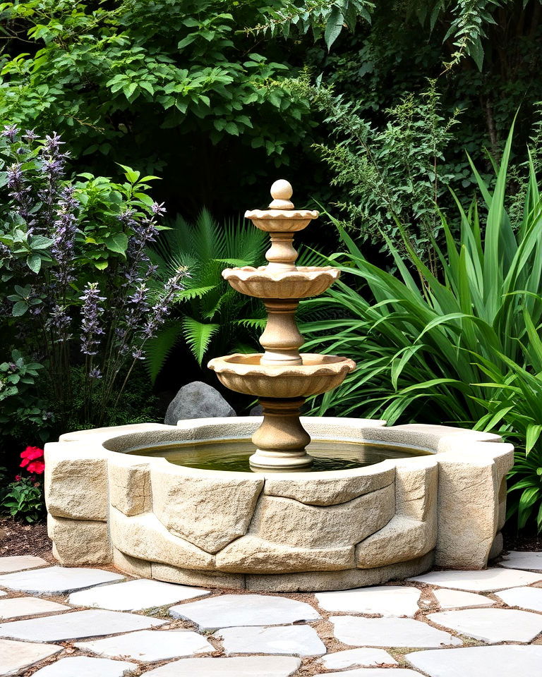natural stone fountains for secret garden - 40 Secret Garden Ideas
