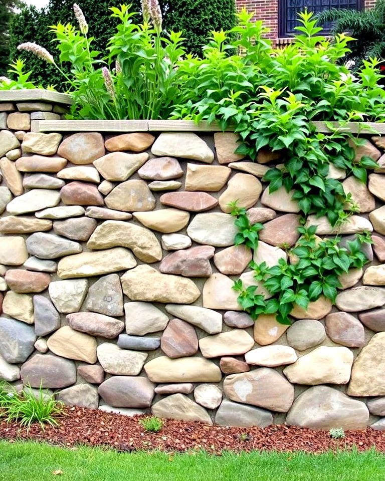 natural stone walls with green accents - 25 Front Yard Privacy Landscaping Ideas