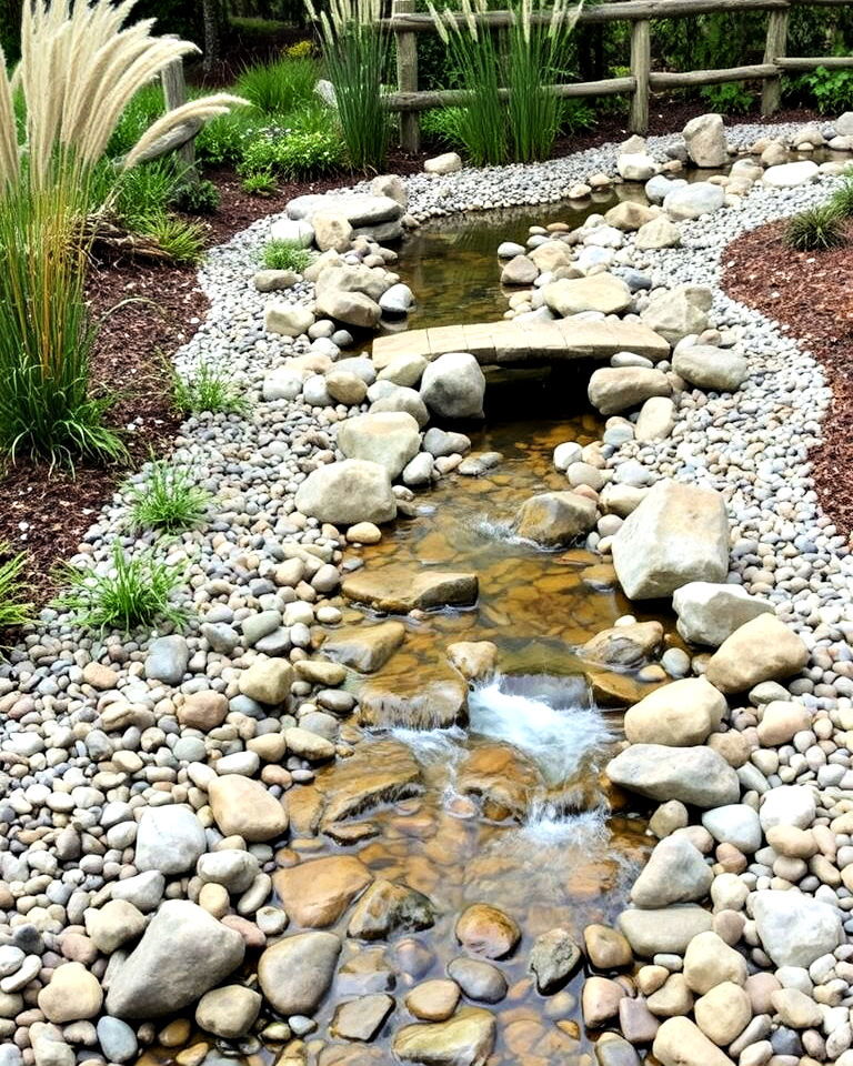 natural stream with pebbles - 20 Water Garden Ideas
