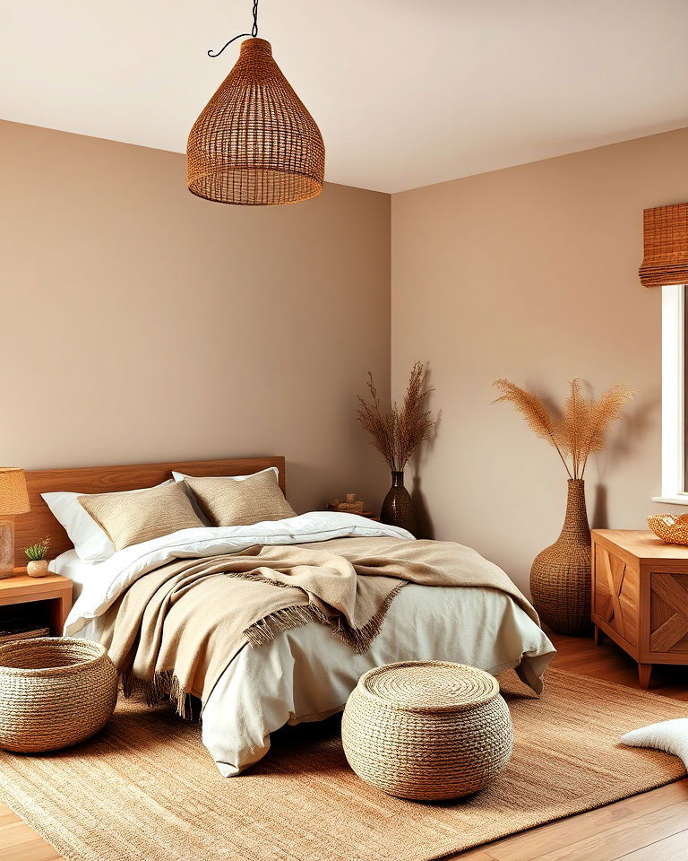 natural textures to complement khaki bedroom - 15 Khaki Bedroom Ideas-captions