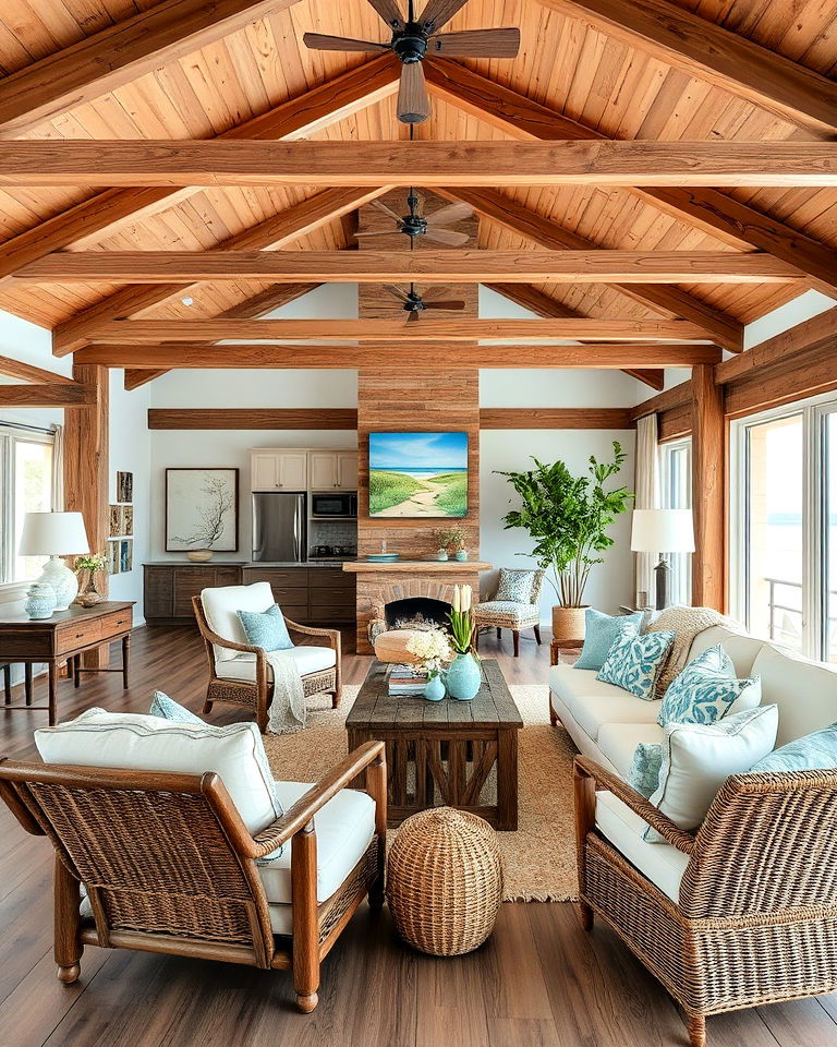 natural wood accents beach house interior - 30 Beach House Interior Design Ideas