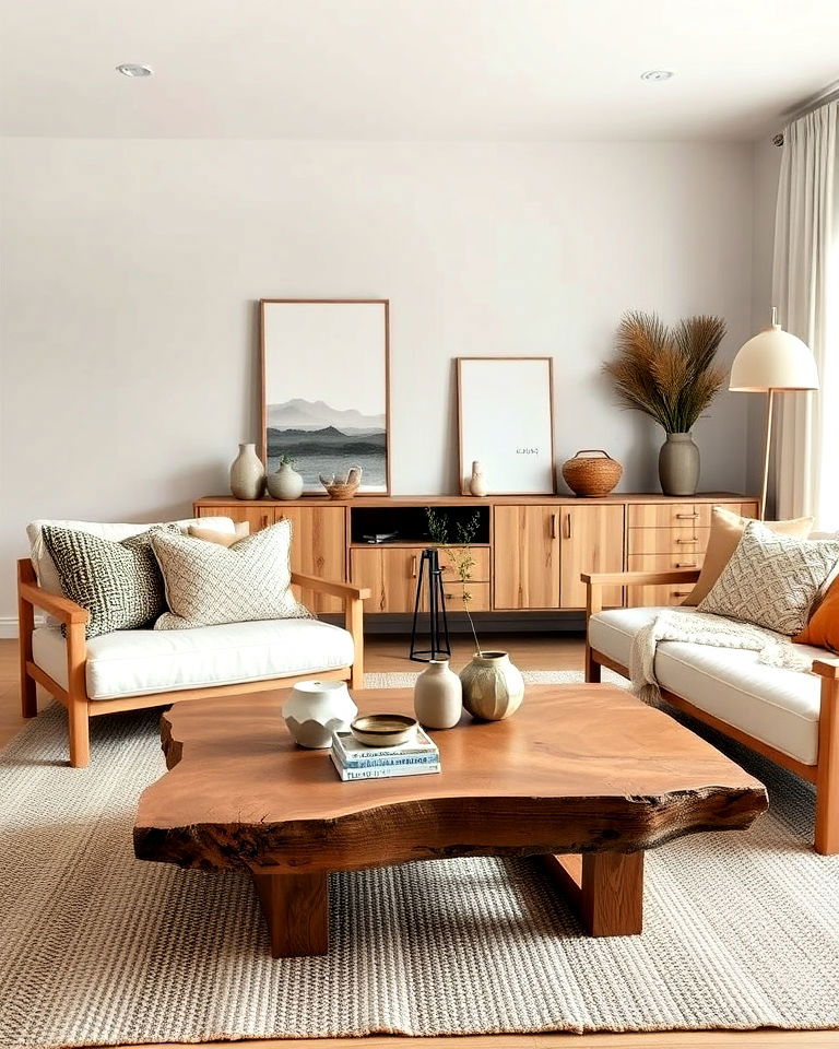 natural wood elements for minimalist modern boho living room - 20 Minimalist Modern Boho Living Room Ideas