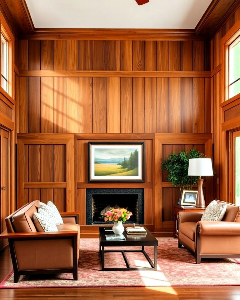 natural wood wall paneling for living room - 25 Craftsman Living Room Ideas