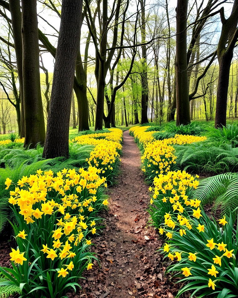 naturalized woodland pathway - 15 Daffodil Garden Ideas
