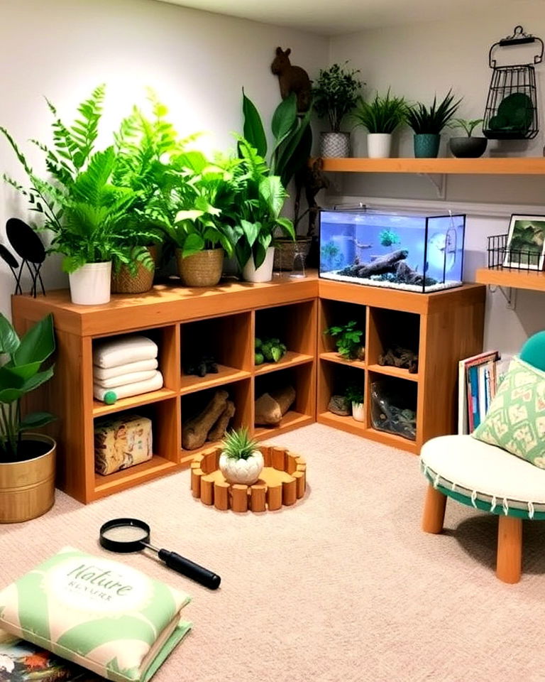 nature exploration area in basement playroom - 20 Basement Playroom Ideas