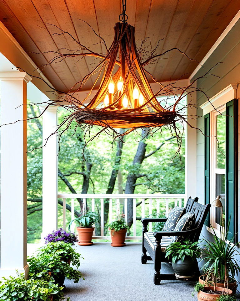 nature inspired chandelier for front porch - 15 Front Porch Chandelier Ideas