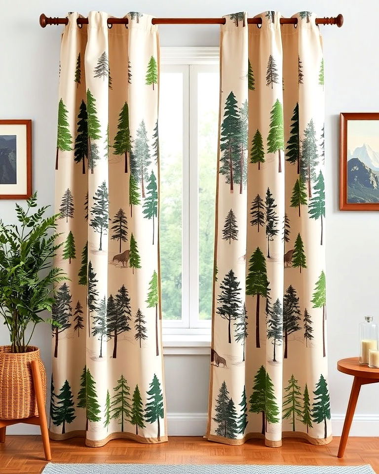 nature inspired prints cabin curtains - 15 Cabin Curtains Ideas