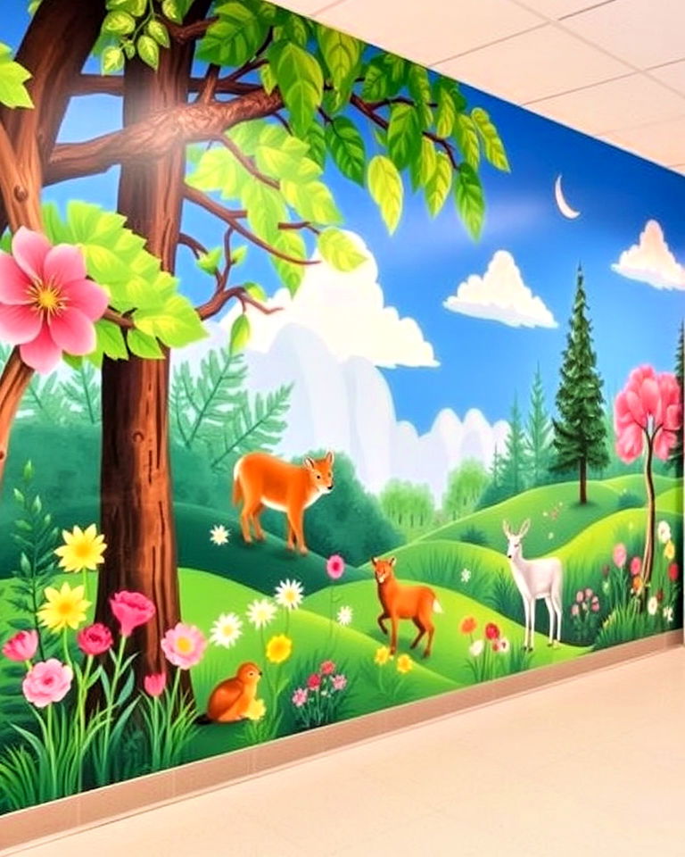 nature inspired wonder mural for school - 40 School Mural Ideas