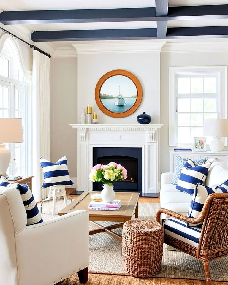 nautical stripes coastal interior design - 30 Coastal Interior Design Ideas