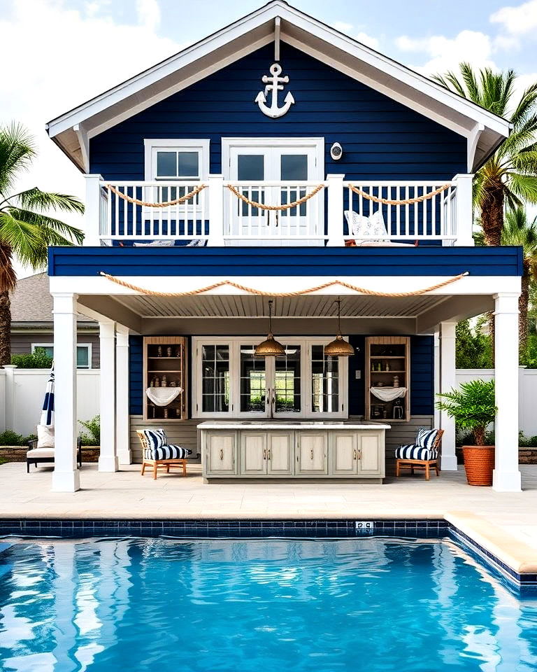 nautical themed two story pool house - 20 Two Story Pool House Ideas