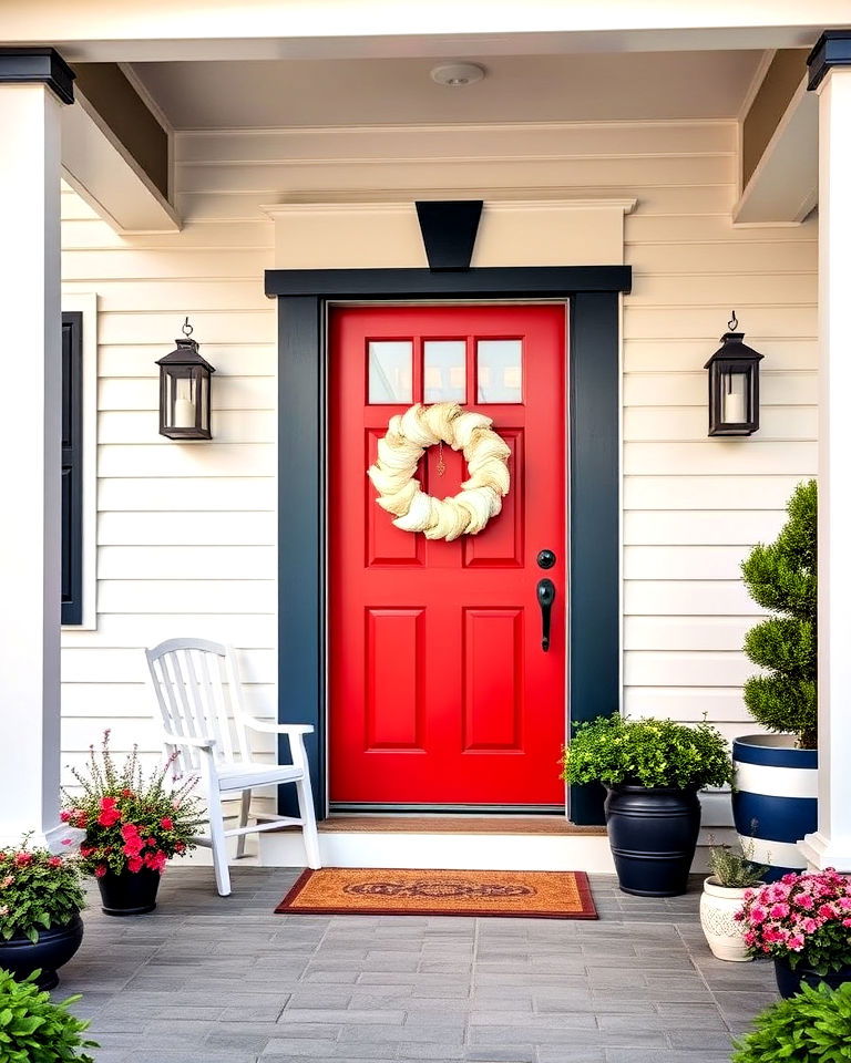 nautical touch with blue and red front door - 25 Red Front Door Ideas