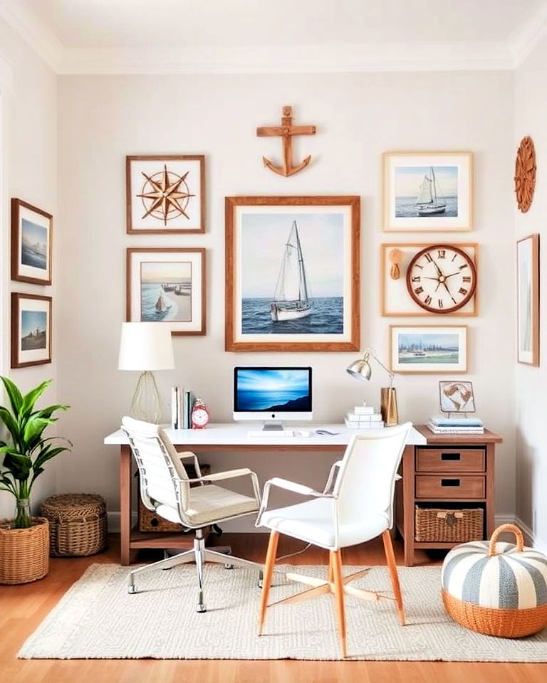 nautical wall art for a coastal themed - 20 Coastal Home Office Ideas