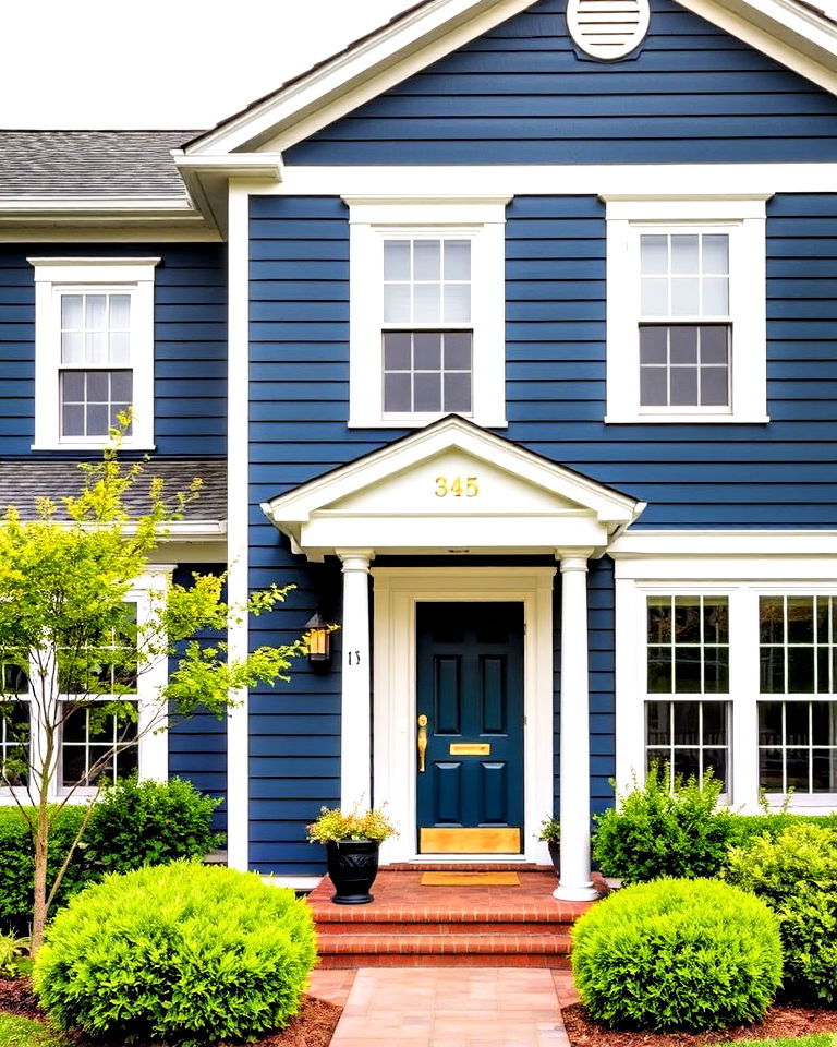 navy blue exterior siding with crisp white trim - 30 House Siding Colors