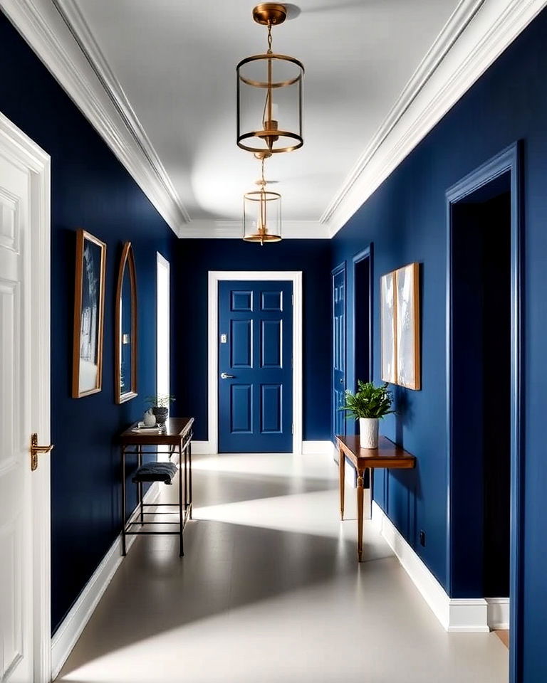 navy blue hallway for a bold statement - 25 Hallway Paint Colors