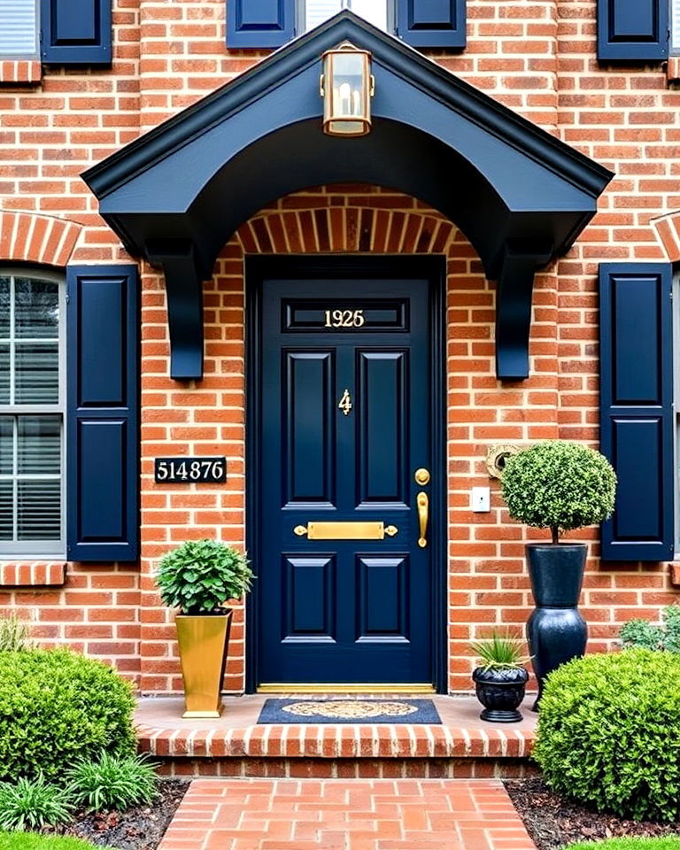 navy blue paired with golden accents - 25 Blonde Brick House Color Schemes