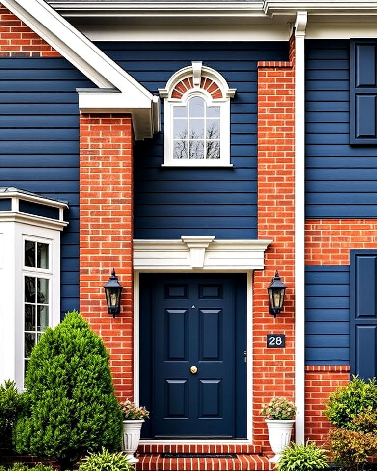 navy blue vinyl siding with red brick exterior - 20 Vinyl Siding and Brick Combinations