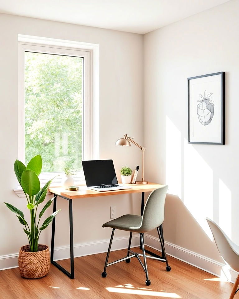 near a window position a compact desk home office - 25 Contemporary Home Office Ideas