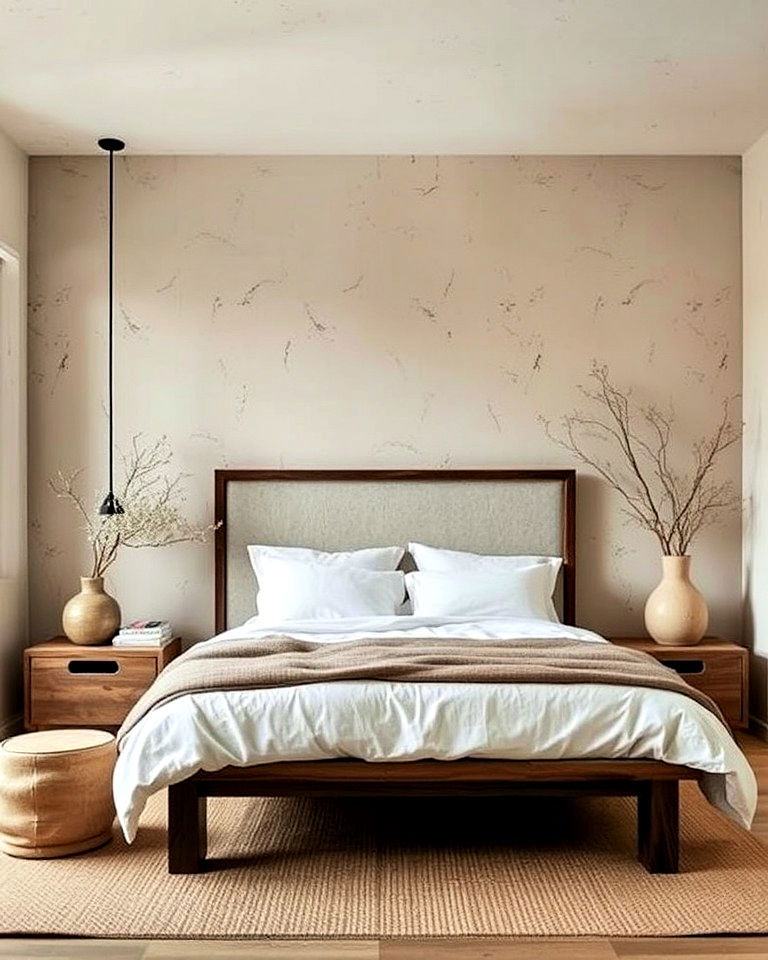 neutral and soft wall finishes in a wabi sabi bedroom - 15 Wabi Sabi Bedroom Ideas