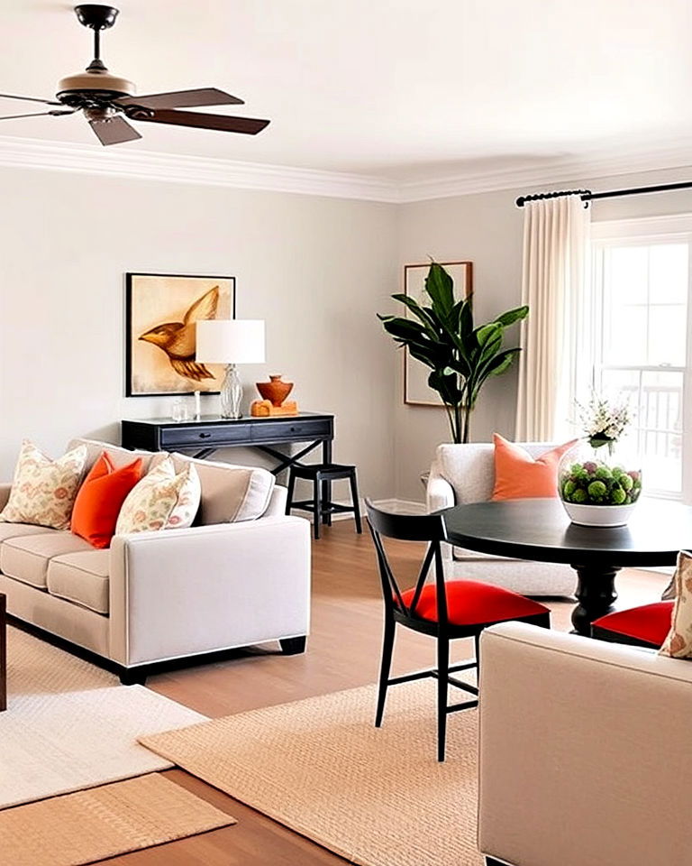 neutral tones living room and dining room combo with bold accents - 30 Living Room Dining Room Combos
