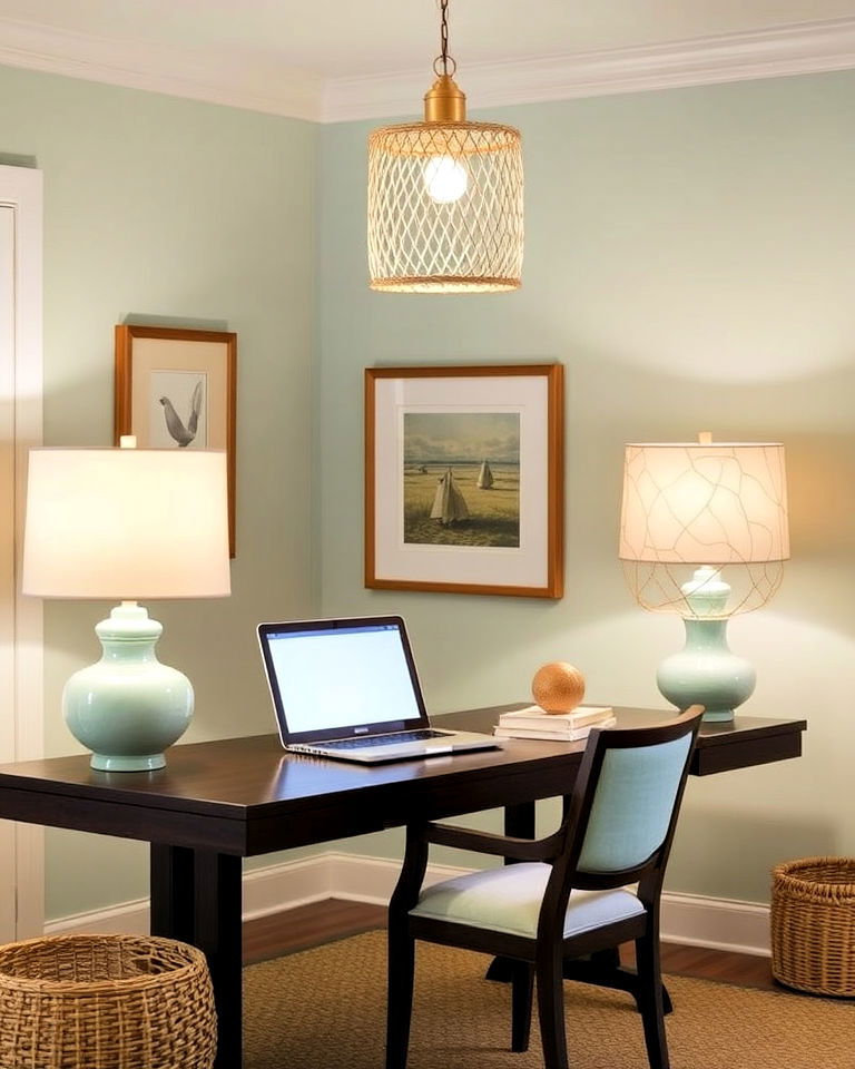 ocean inspired lighting for office - 20 Coastal Home Office Ideas