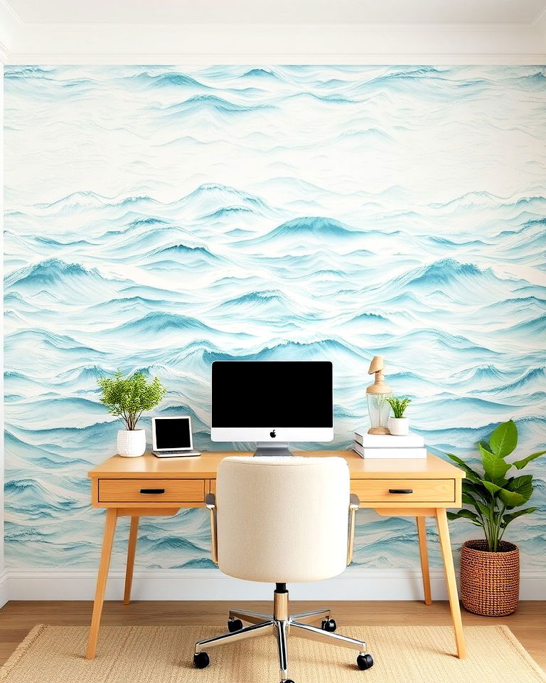 ocean inspired wallpaper for office - 20 Coastal Home Office Ideas