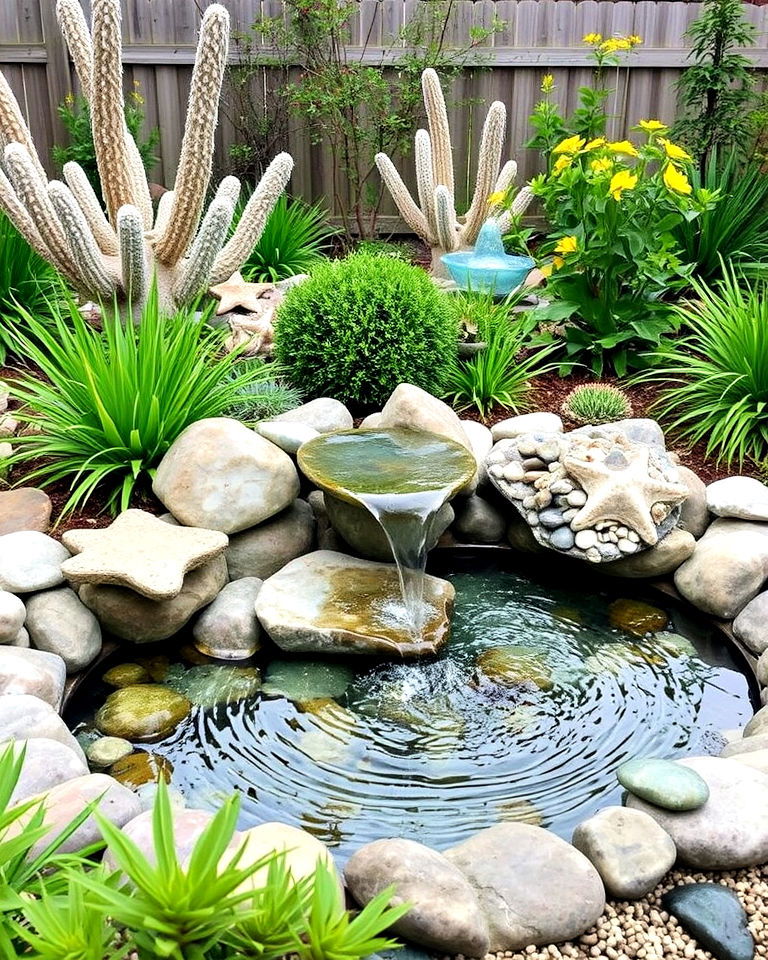 ocean inspired water features garden - 20 Seaside Themed Garden Ideas