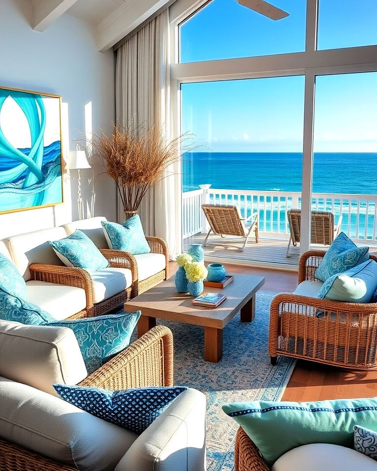 oceanic blue accents beach house interior - 30 Beach House Interior Design Ideas
