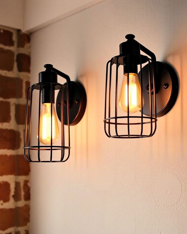 office lighting with caged wall sconces - 30 Industrial Home Office Ideas
