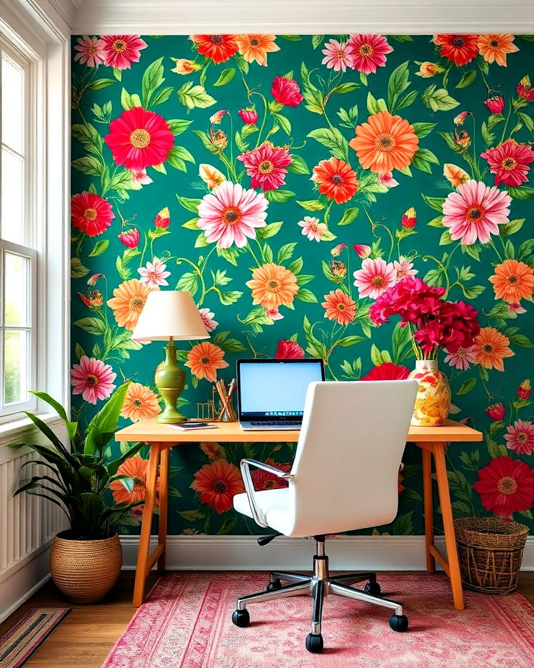 office patterned wallpaper - 30 Colorful Home Office Ideas