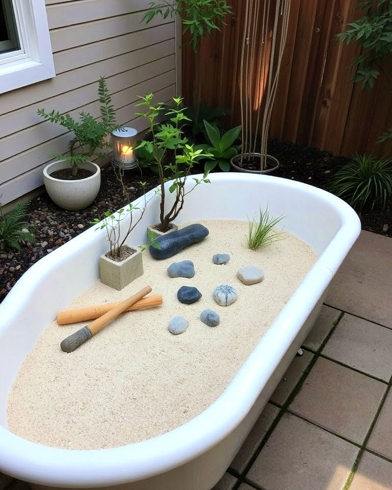 old bathtub into a miniature zen garden - 15 Backyard Old Bathtub Garden Ideas