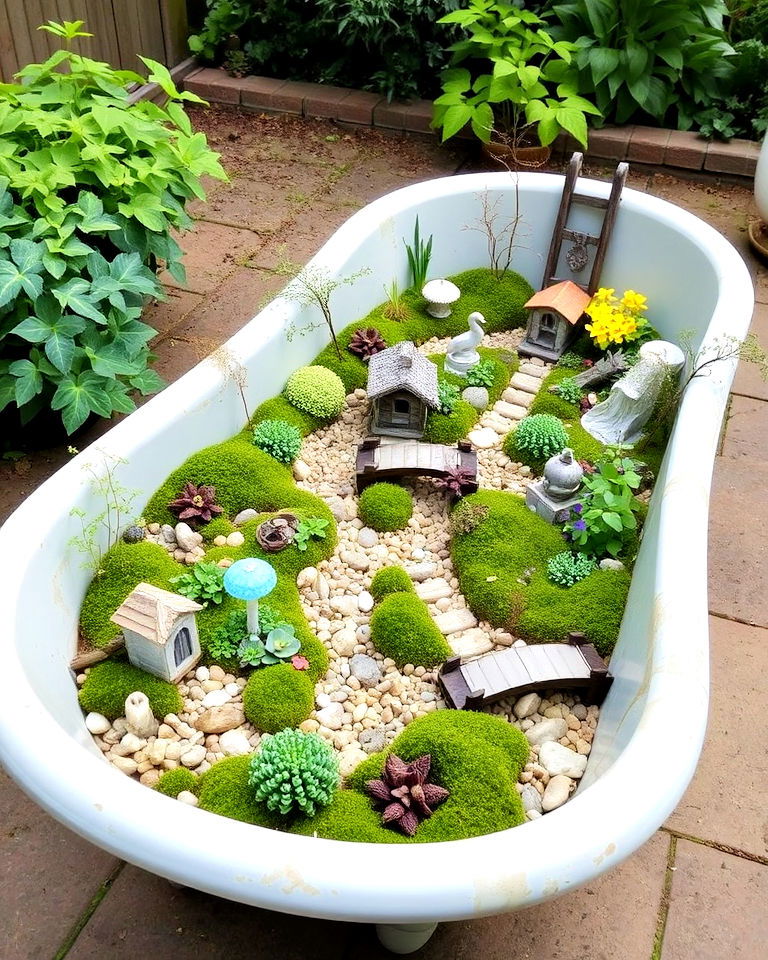 old bathtub into fairy garden - 15 Backyard Old Bathtub Garden Ideas