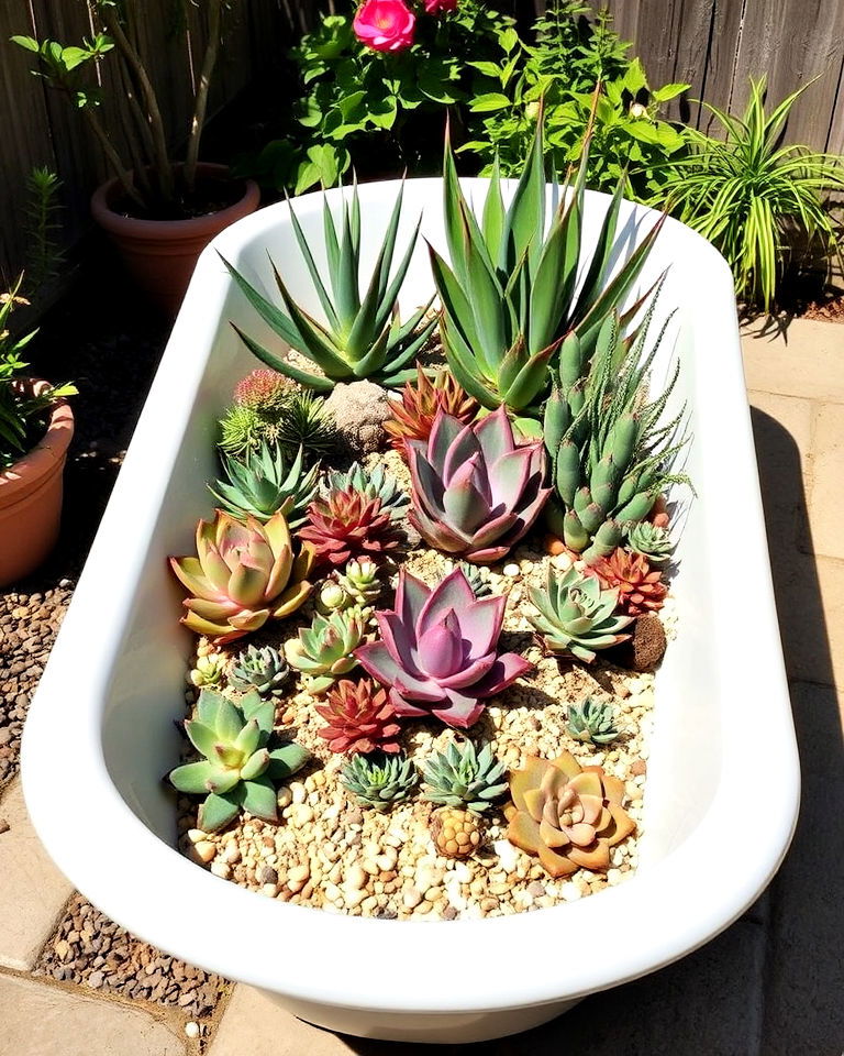 old bathtub succulent garden - 15 Backyard Old Bathtub Garden Ideas