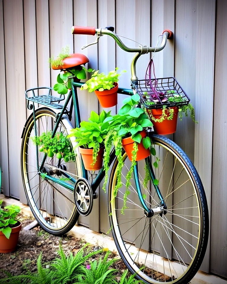 old bicycle into a stunning vertical garden frame - 15 Old Bicycle Garden Ideas