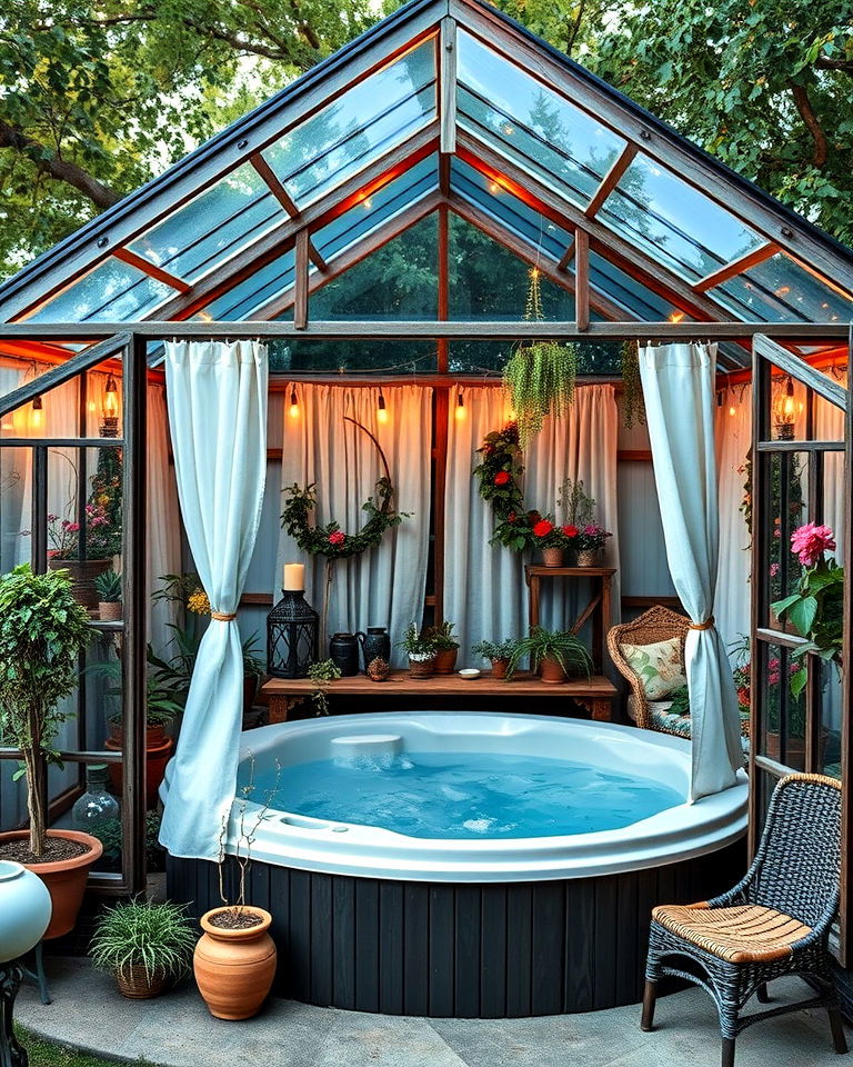 old greenhouse into a charming hot tub shed - 15 Hot Tub Shed Ideas