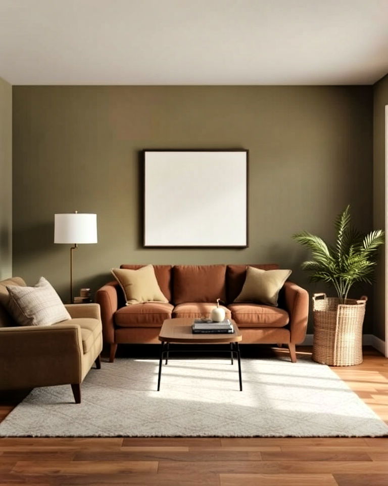 olive green with brown living room - 25 Colors That Go With Brown for Any Room