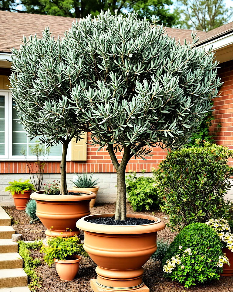 olive trees in raised planters - 15 Front Yard Olive Tree Landscape Ideas