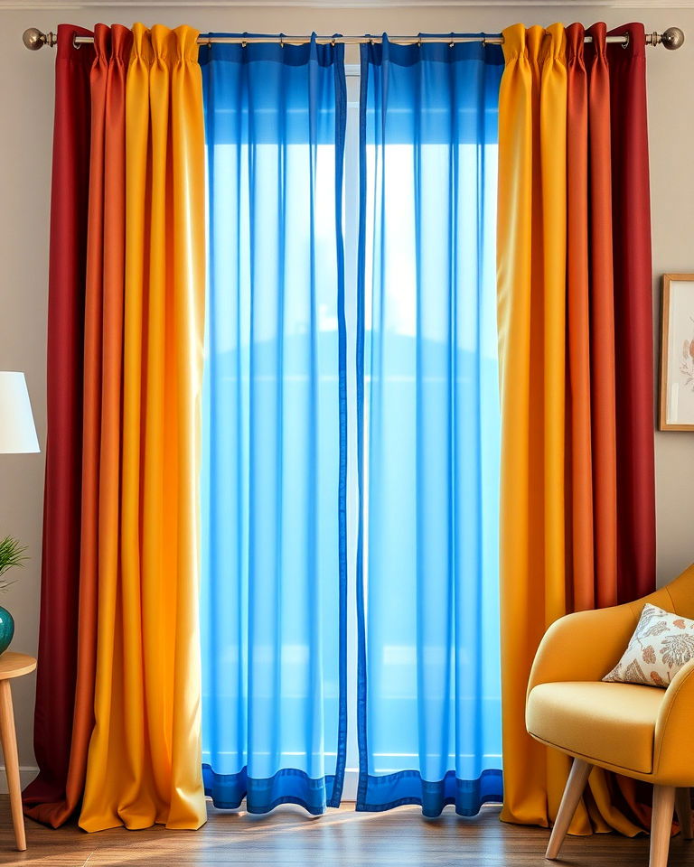 ombre curtain with solid layer - 20 Double Curtain Ideas