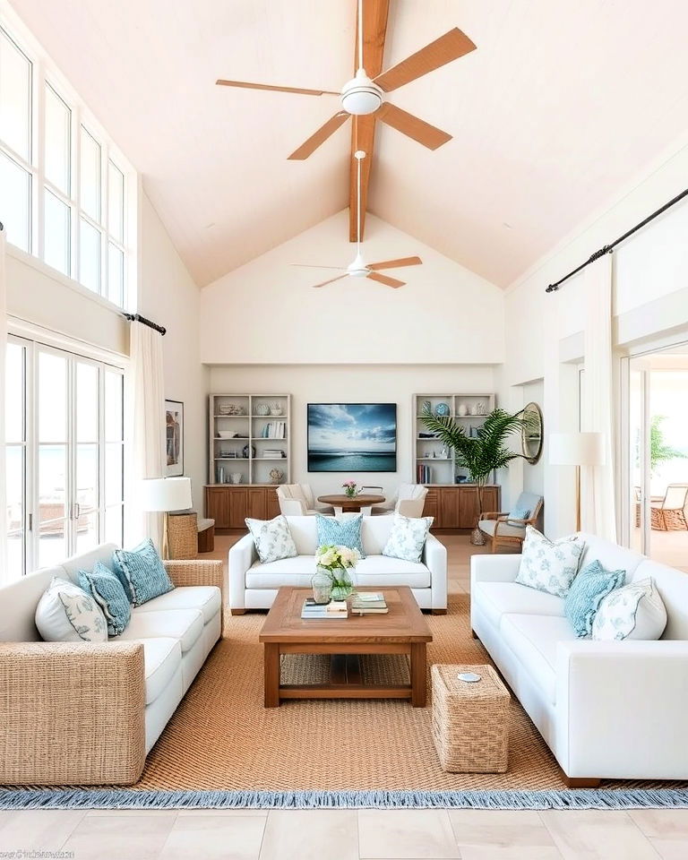 open and breezy layouts coastal design - 30 Coastal Interior Design Ideas