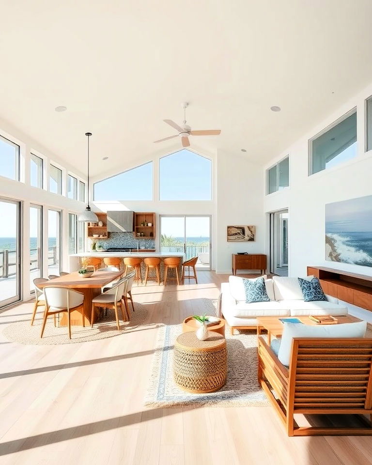 open concept living beach house interior - 30 Beach House Interior Design Ideas
